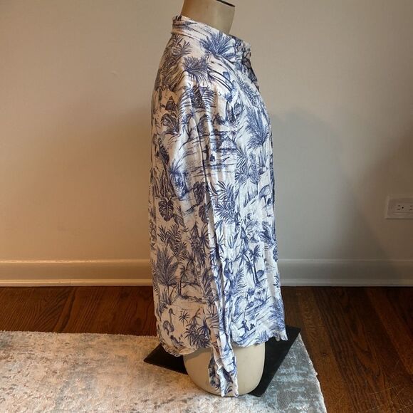 J. McLaughlin Men’s Linen XXL Tropical Leaf Print Casual Button Down Shirt - Picture 3 of 8